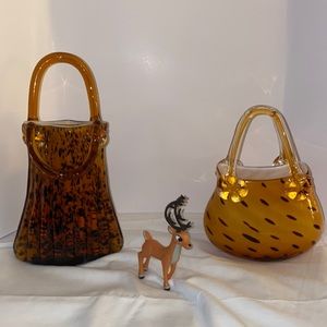 Vintage Murano Style Art GLASS PURSES- Rootbeer & Butterscotch w/molasses accent